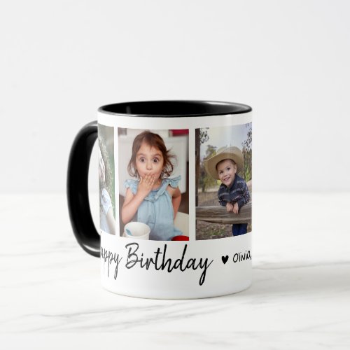 Happy Birthday 5 Photo Collage Black And White Mug