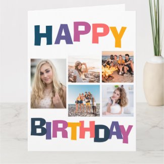 Happy Birthday 5 Photo Collage Colorful Card