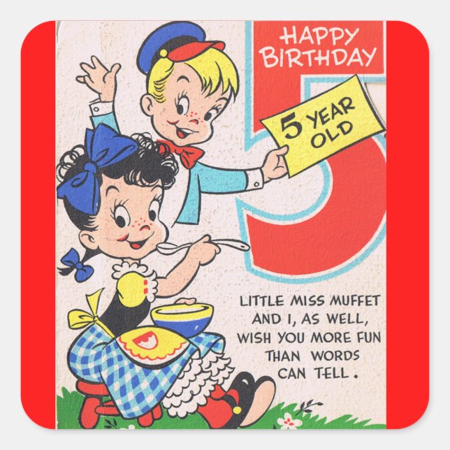 Happy Birthday 5 Year Old Square Sticker (Front)