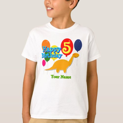 Happy Birthday 5 Years Party Balloons Dino T_Shirt