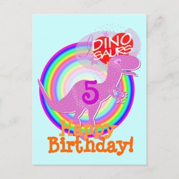 Happy Birthday 5 Years Purple T-rex Dino Postcard by dinoshop at Zazzle