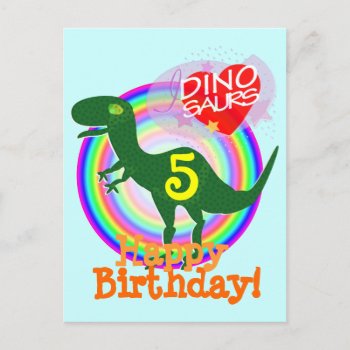 Happy Birthday 5 Years T-rex Dino Postcard by dinoshop at Zazzle