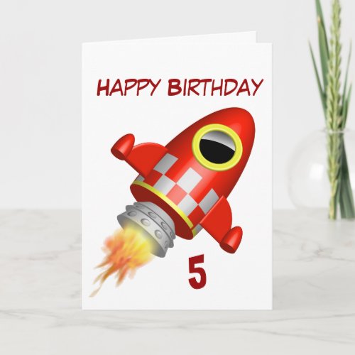 Happy Birthday 5th Little Rocket Theme Card