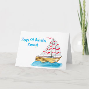 Happy Birthday 5th Watercolor Sail Boat Card