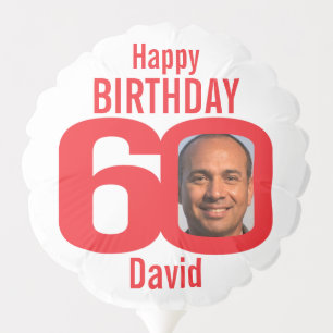 Happy birthday 60 custom name photo red white balloon