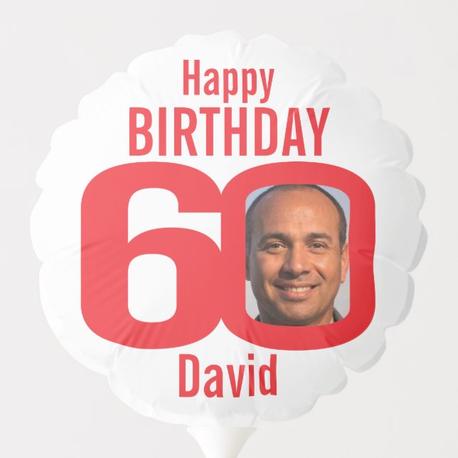 Happy birthday 60 custom name photo red white balloon (Back)