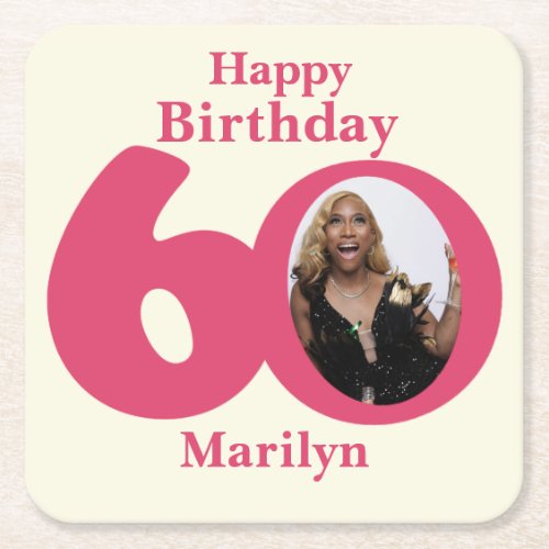 Happy birthday 60 name and photo paper coasters