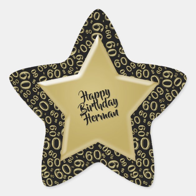 Happy Birthday: 60 Number Pattern Gold and Black Star Sticker | Zazzle