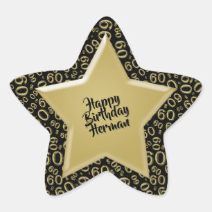 Happy Birthday: 60 Number Pattern Gold and Black Star Sticker