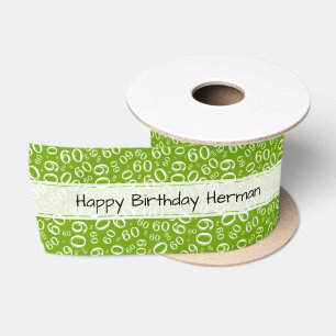 Happy Birthday 60 Number Pattern Green/White Satin Ribbon