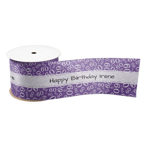 Happy Birthday 60 Number Pattern Purple/White Satin Ribbon