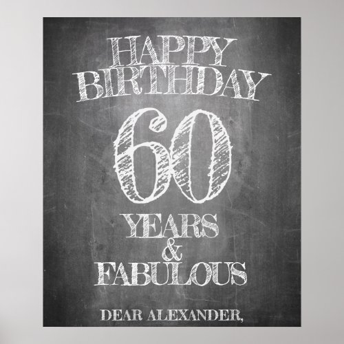 Happy Birthday _ 60 Years  Fabulous in chalkboar Poster