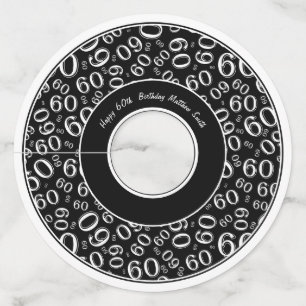 Happy Birthday 60th Black and White Number Theme Wine Glass Tag