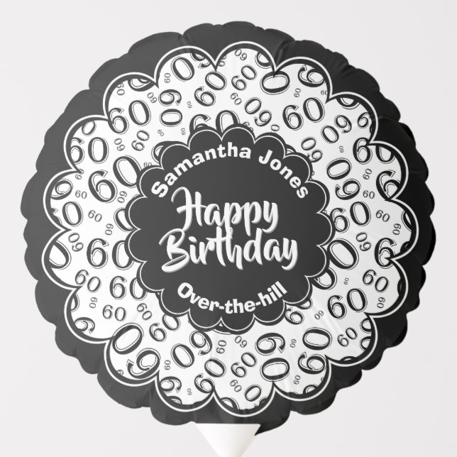 Happy Birthday, 60th Black/White Party Pattern Balloon (Front)