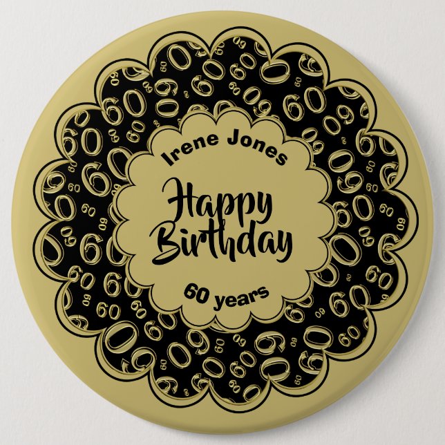 Happy Birthday, 60th Gold/Black Number Pattern Button (Front)