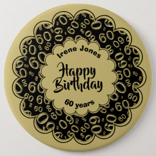 Happy Birthday, 60th Gold/Black Number Pattern Button