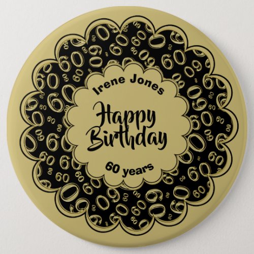 Happy Birthday 60th GoldBlack Number Pattern Button