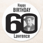 Happy birthday 60th name and photo paper coasters