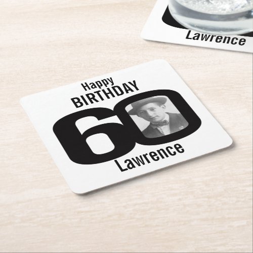 Happy birthday 60th name and photo paper coasters