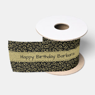 Happy Birthday 65 Number Pattern Black/Gold Satin Ribbon
