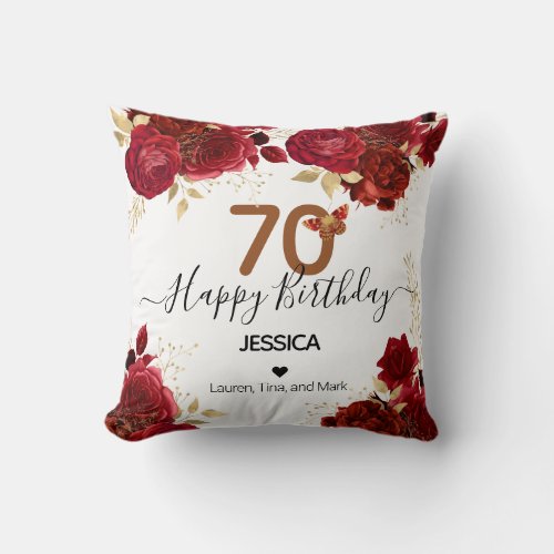 Happy Birthday 70 Floral Roses Personalized Throw Pillow
