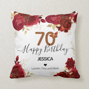 Happy Birthday 70 Floral Roses Personalized Throw Pillow