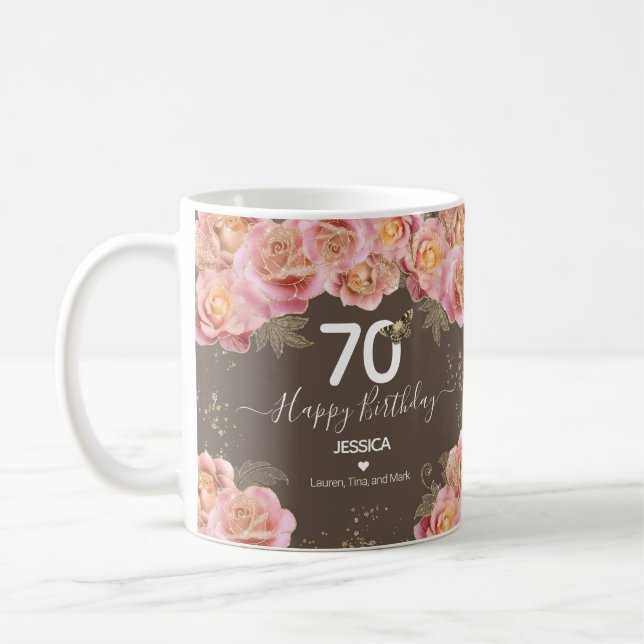 Happy Birthday 70 Glitter Floral Coffee Mug (Left)
