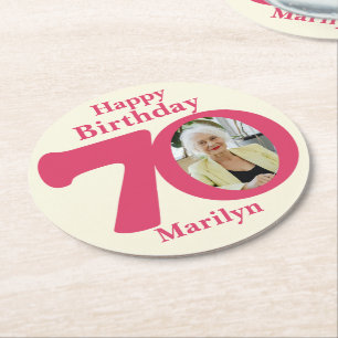 Happy birthday 70 name and photo paper coasters