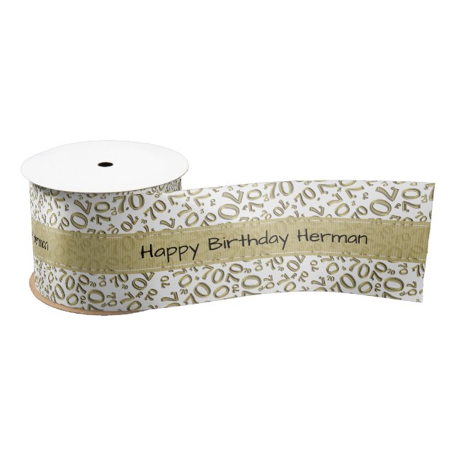 "Happy Birthday" 70 Number Pattern Gold and White Satin Ribbon (Spool)