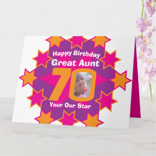 Happy birthday 70 pink stars grandma photo card