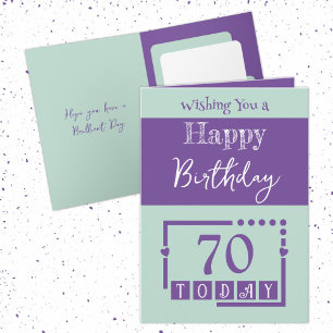 Happy birthday 70 today green purple card