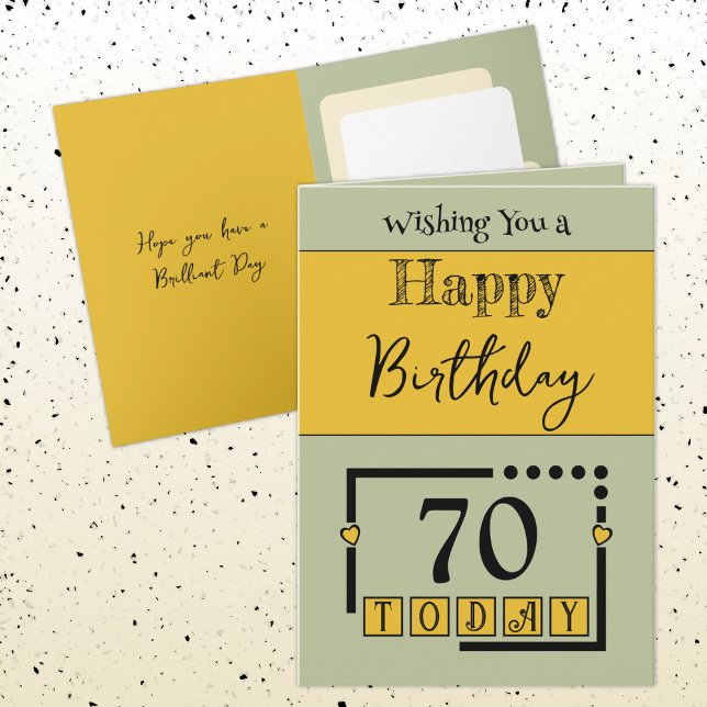 Happy birthday 70 today yellow green card (Creator Uploaded)