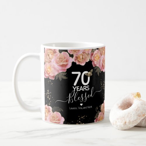 Happy Birthday 70 Years Blessed Pink Floral Coffee Mug