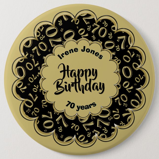 Happy Birthday, 70th Gold/Black Number Pattern Button (Front)