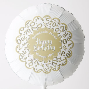 Happy Birthday 70th Gold/White Number Pattern Balloon