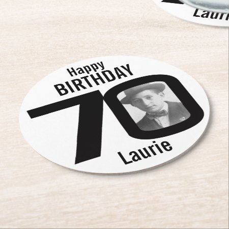 Happy Birthday 70th Name And Photo Paper Coasters