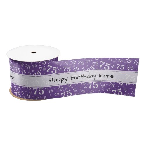 Happy Birthday 75 Number Pattern Purple/White Satin Ribbon