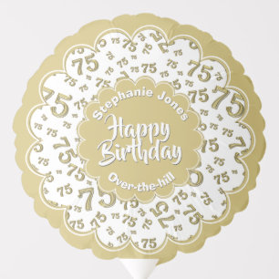 Happy Birthday, 75th Gold/White Fun Party Pattern Balloon