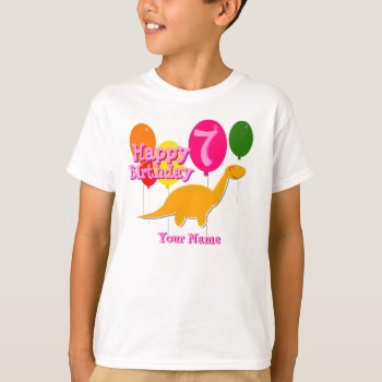 Happy Birthday 7 Years Party Balloon Dinosaurs Tee by dinoshop at Zazzle