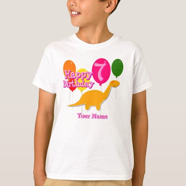 Happy Birthday 7 Years Party Balloon Dinosaurs Tee (Front)
