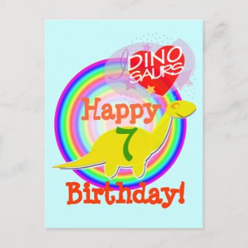 Happy Birthday 7 Years Yellow Dino Postcard by dinoshop at Zazzle
