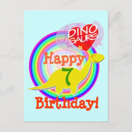 Happy Birthday 7 Years Yellow Dino Postcard