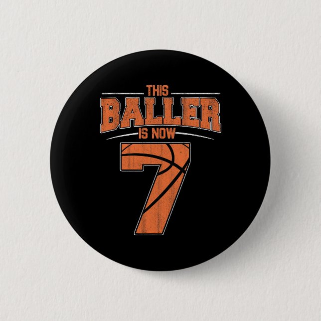 Happy Birthday 7th 7 Year Old Basketball Boys Seve Button (Front)