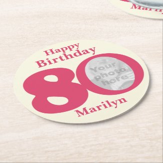 Happy birthday 80 name and photo paper coasters