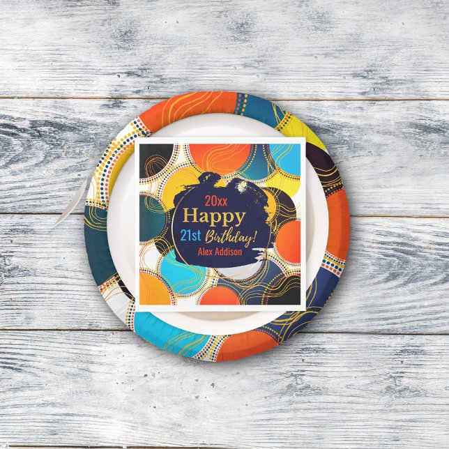 Happy Birthday 80's Retro Abstract Custom Party Napkins (Creator Uploaded)