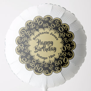 Happy Birthday 80th Gold/Black Number Pattern Balloon