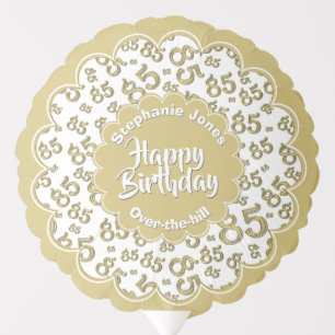Happy Birthday, 85th Gold/White Fun Party Pattern Balloon