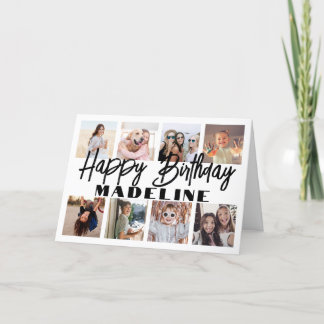 Happy Birthday 8 Photo Collage Elegant Minimalist Card