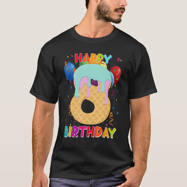 Happy Birthday 8th Ice Cream Party 8 Year Old Kids T-Shirt (Front)