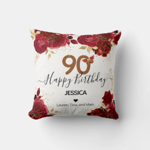 Happy Birthday 90 Floral Roses Personalized Throw Pillow